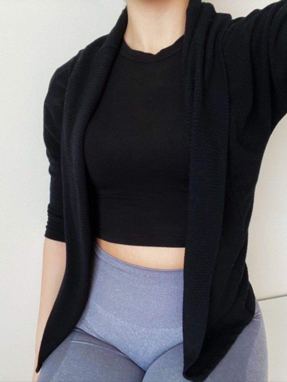 Ginger G - (Size S) Black Ribbed Asymmetrical Women's Cardigan